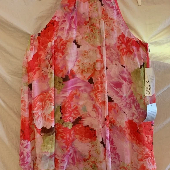 ✨💥⚡️ Eliza J. NEW Chiffon Pink & Cream Floral Print Halter Neck Dress - Picture 9 of 11